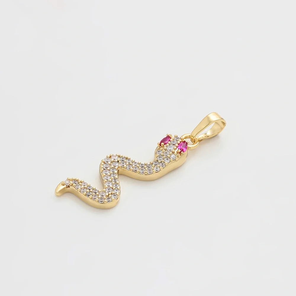 Snake Necklace | 14K Gold Plated | Pink & White CZ Stone